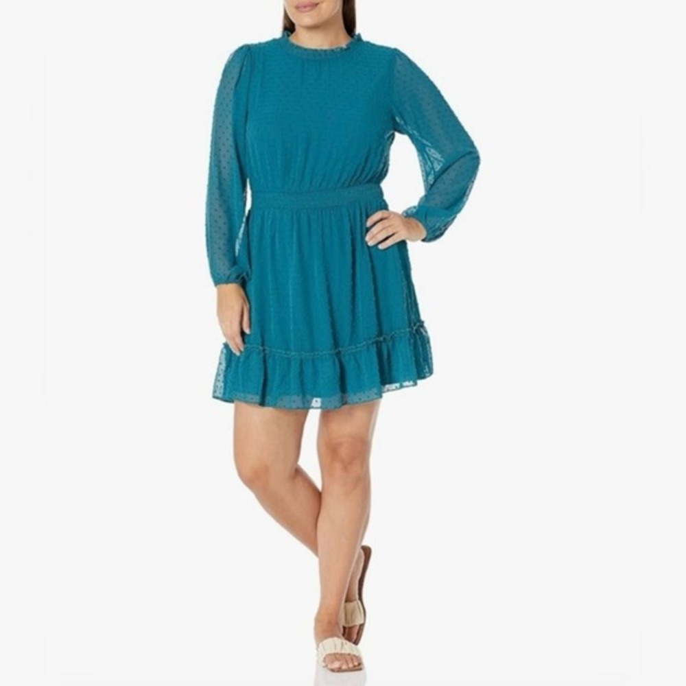 City Chic Dobby‎ Tiered Blue Polka Dot Mini Dress Womens 16